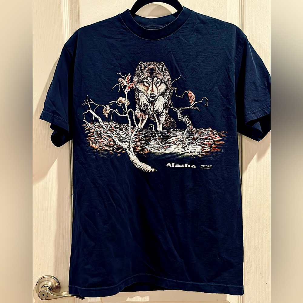 Vintage Mystic Indian Wolf T-Shirt Alaska Gardner Polar Graphics USA Wolves sz M